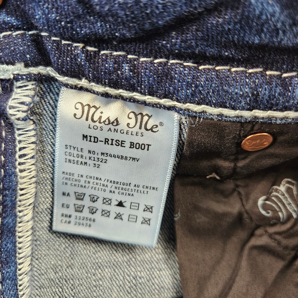 Miss Me Mid-Rise Bootcut Jeans 28x32 Dark Wash Embellished M3444B87MV NEW - Picture 5 of 11